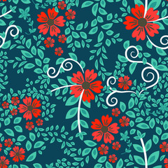 Abstract flowers seamless pattern. Colorful vector background - 347649016