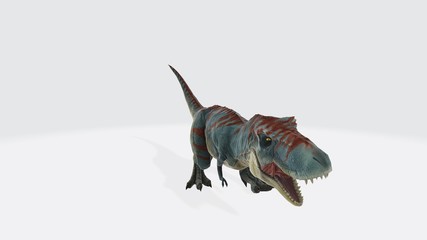 3D rendering of a dinosaur Tyrannosaurus Rex isolated on white background. 3D illustration of rendering of a Tyrannosaurus Rex roaring