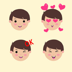 Set Cute Boy Emoticon Happy Vector