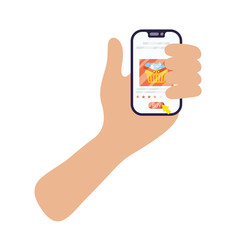 hand using smartphone with shopping basket ecommerce