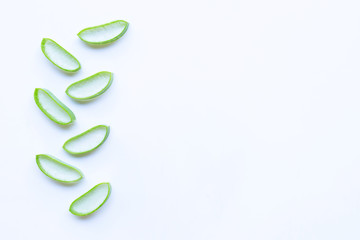 Aloe vera slice on white background.