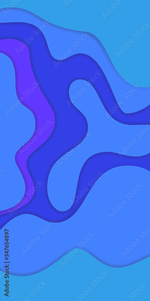 Poster 3d papercut blue gradient layers effect texture vector background. abstract water art design of flow