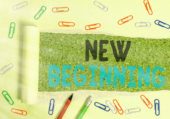 Conceptual hand writing showing New Beginning. Concept meaning Different Career or endeavor...