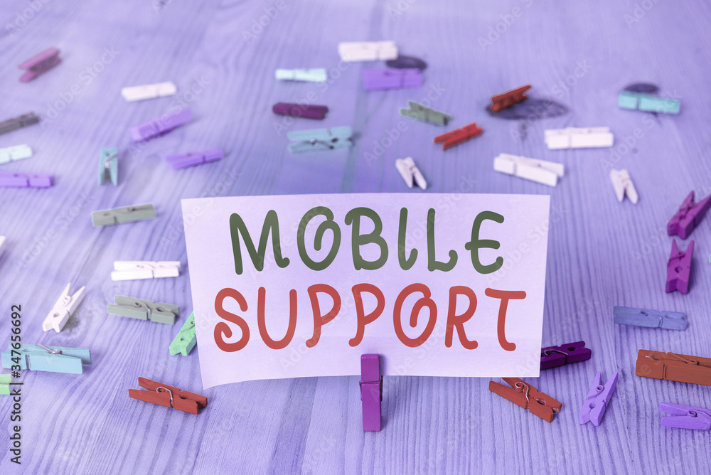 Poster conceptual hand writing showing mobile support. concept meaning provides maintenance on portable dev