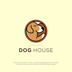 Obraz premium creative dog house logo design in circle vector, can use for your trademark, branding identity or commercial brand