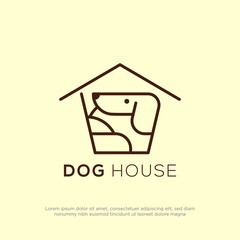 creative dog house logo vector with line art style, simple pet store logo design inspiration