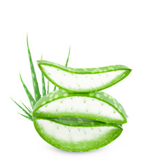 Aloe vera slice on white background.