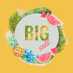 Summer advertising  holiday. promote on sale discount. vacation shopping time, creative watercolor vector illustration design
