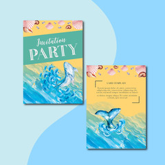 Summer Invitation card design holiday party on the beach sea sunshine, creative watercolor vector illustration design