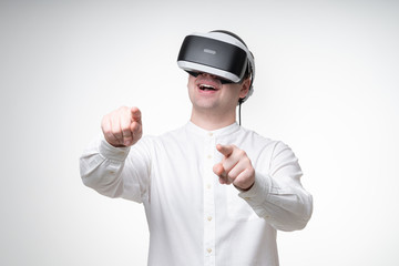 happy young man in virtual reality