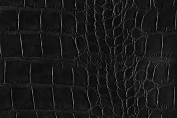 Foto op Aluminium Black crocodile  skin or reptile leather of high quality and high resolution. Texture and background of crocodile dark black leather in square pattern for wallets, purse, bags and interior design. © Papin_Lab