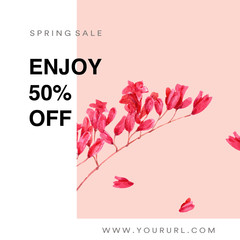 Spring social media frame fresh flowers, decor card with floral colorful garden, wedding, invitation, watercolor vector illustration design