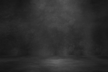 Black concrete background wall. Old surfaces that have scratches and cracks. Black room.