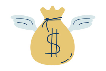 money dollar bag with wings flying