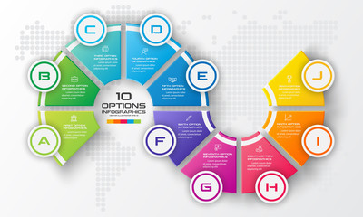 Timeline infographic template,Business concept with 10 options,Vector illustration.