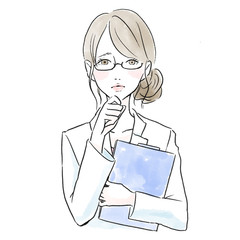 困り顔の白衣メガネの女性