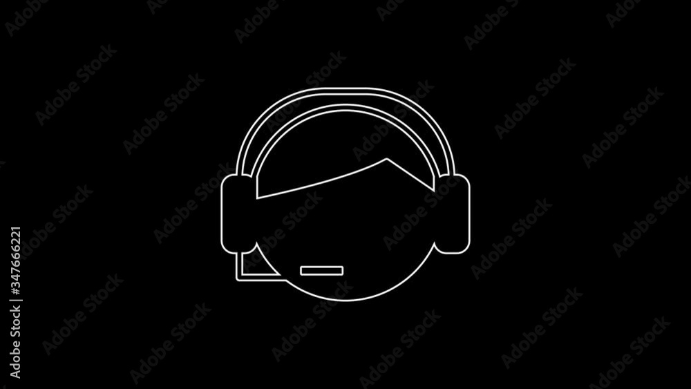 Aufkleber white line man with a headset icon isolated on black background. support operator in touch. concept 