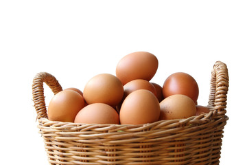 Close up of Eggs in the basket isolated on white