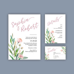 Happy Wedding card floral garden invitation card marriage, rsvp detail. space layout vintage ornament beautiful ,  watercolor vector illustration template collection design