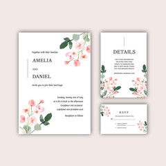 Happy Wedding card floral garden invitation card marriage, rsvp detail. space layout vintage ornament beautiful ,  watercolor vector illustration template collection design