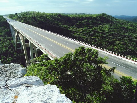 High Angle View Of Bridge Over Road Against Sky