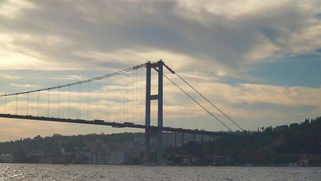 Istanbul, Turkey, SEP 31, 2018: Bosphorus Bridge at sunset connects Europe and Asia. part2