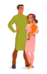 Happy smiling Indian family portrait. Isolated vector illustration.
