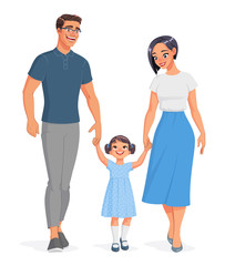 Fototapeta premium Happy Asian family holding hands and walking. Isolated vector illustration.