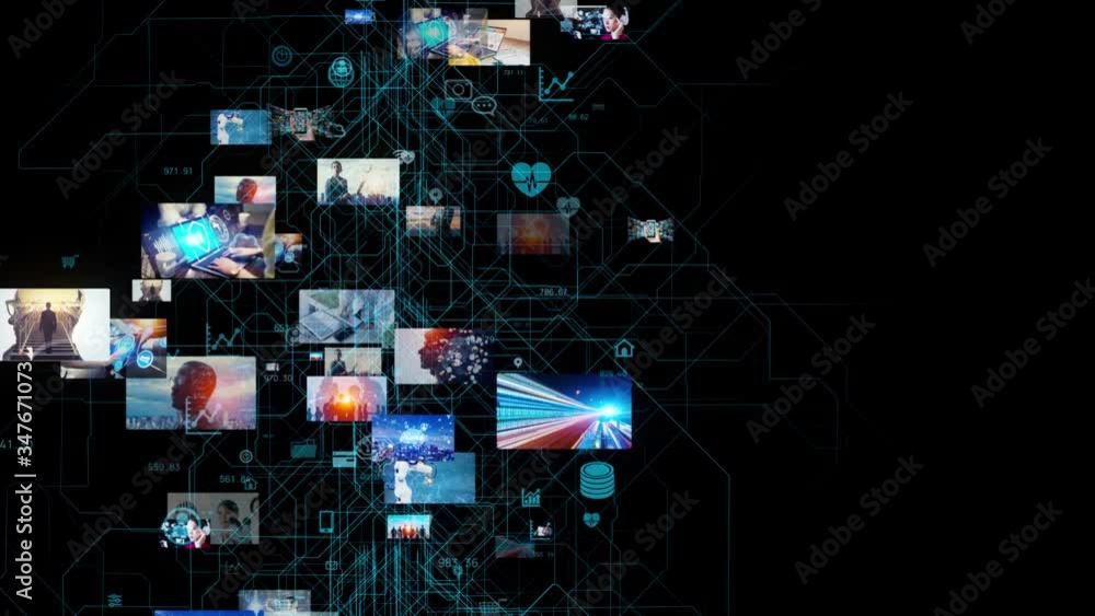 Poster Visual contents concept. Social networking service. Streaming video. communication network.