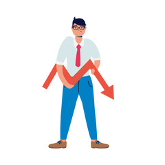 elegant business man with statistics arrow