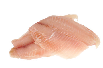 fresh raw tilapia fish fillet isolated on white background