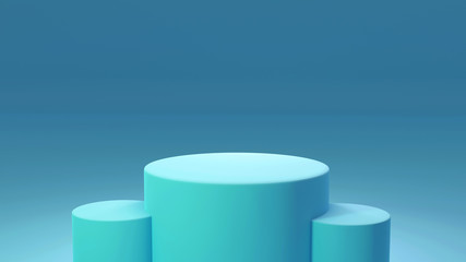 Product Pedestal, Blue and green , Cylinder Shape. 3D Rendering