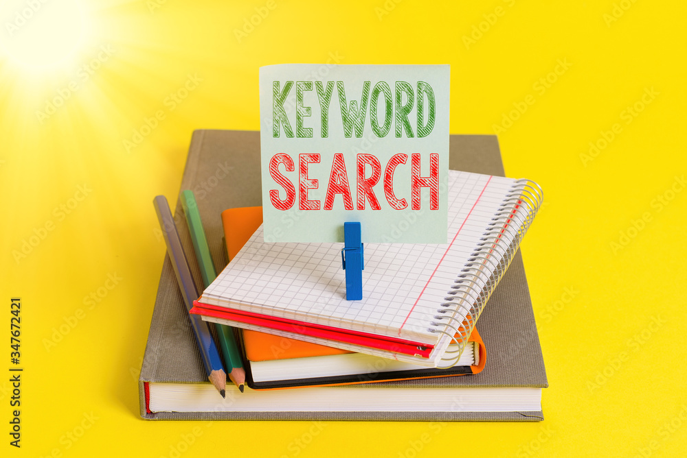 Poster handwriting text keyword search. conceptual photo using word or term to look correct subject associa