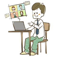 リモートワーク・オンライン会議をする男性