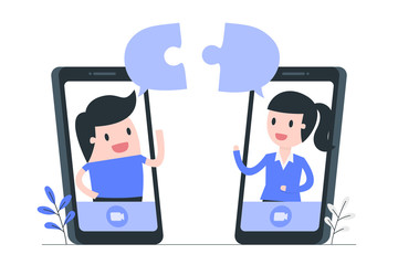 Online cooperation and teamwork concept illustration.