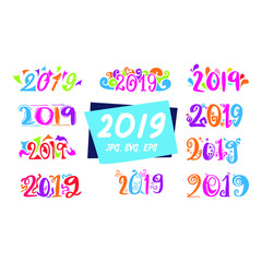 2019 New Year Typographic Designs with Various Colors