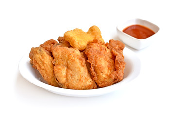 A bowl of  crispy fried chicken on white background