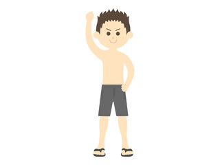 片手を上げた水着男性のイラスト
