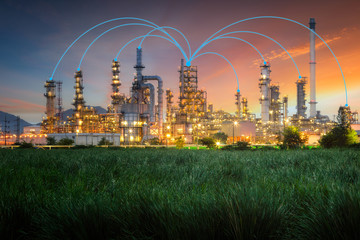 Industrial oil refineries, industrial robots, used and icon systems