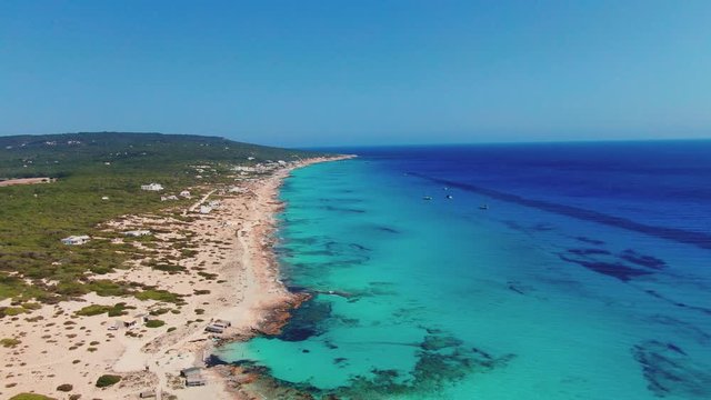 Aerial shot of Formentera Island, Islas Baleares, Spain.