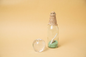 貝 手紙 貝殻 瓶 麻紐 砂 ベージュりんご ガラス