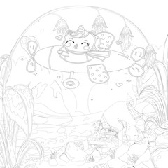 unicorn in the sky. Fantasy art drawn in line art style.seamless pattern. Coloring book page design for adults and kids