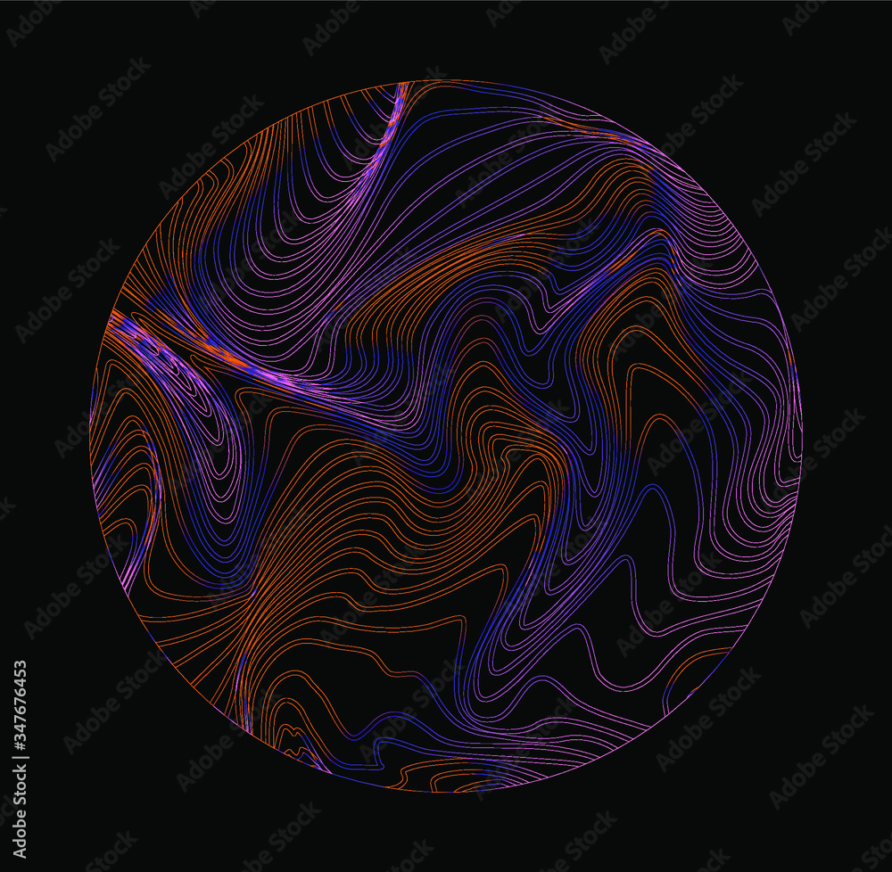 Aufkleber Illuminated holographic circle with glitched texture made by generative algorithm. Retrofuturistic illustration in 80s-90s synthwave and retrowave chromatic spectrum colors.