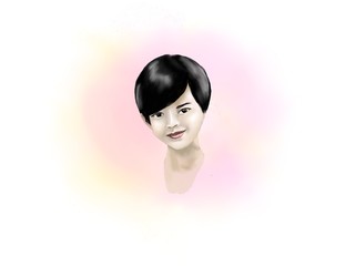 Watercolor ilustration asian woman face with short hair. Freehand draw realistic style.  Digital paint art for decoration,Mother's day ,valentine, Woman's Day. For advertisement about beauty, makeup.