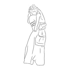 line drawing of mother is hugging and carrying children