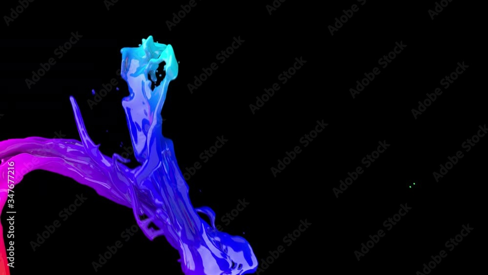 Poster close up slow motion liquid colorful water spinning follow part on white color background. 3d animat