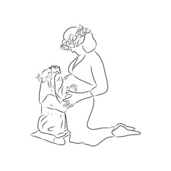 line drawing of mother hugs playing with her child