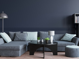  Mock up poster frame in interior background, living room, Scandinavian style, 3d render. 3D illustration.