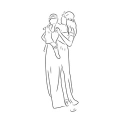 line drawing of mother hugged and carried her child