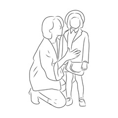 line drawing of mother hugs her child